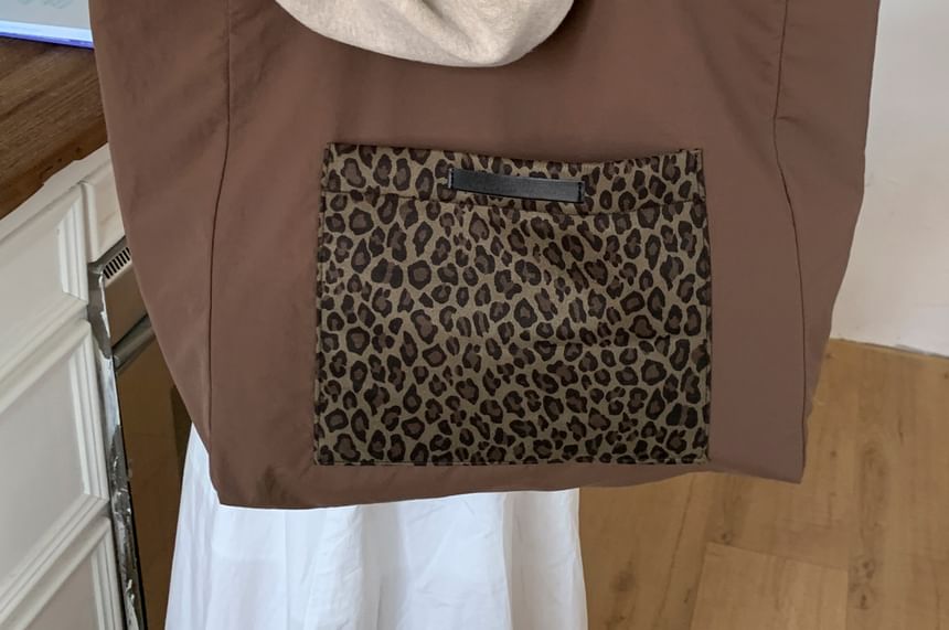 Panel Leopard Print Tote Bag