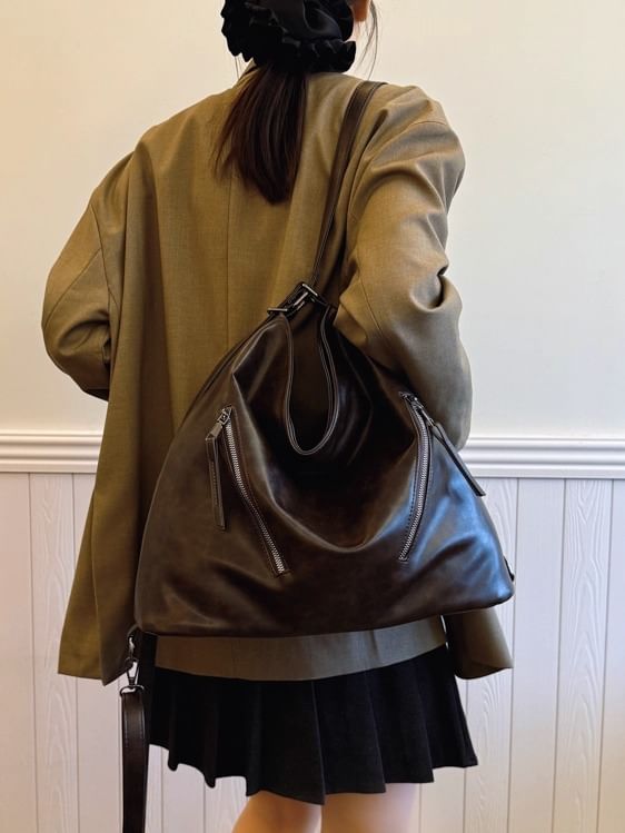 Zip Backpack Tote Faux Leather