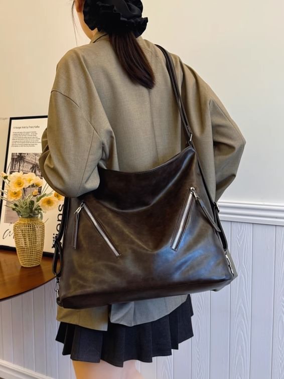 Zip Backpack Tote Faux Leather