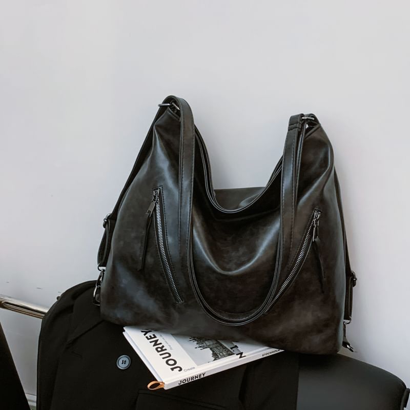 Zip Backpack Tote Faux Leather