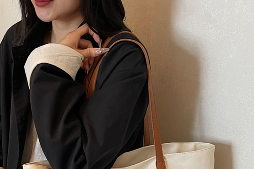 Bag Embroidered Tote Striped Lettering Canvas
