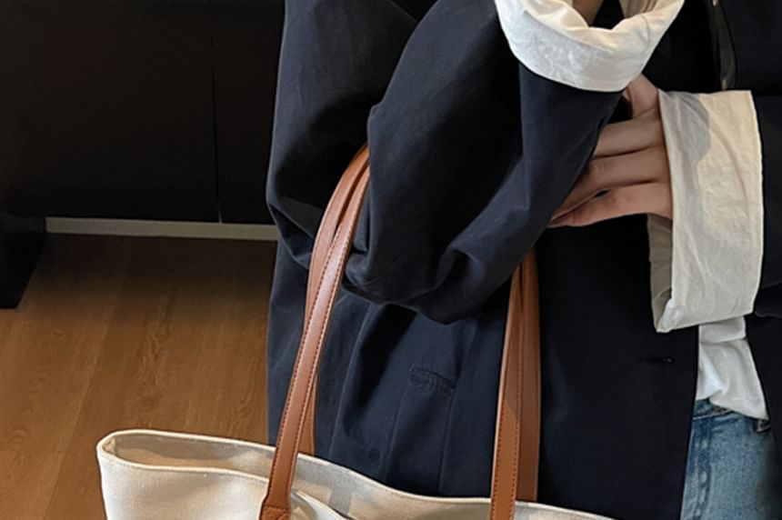 Bag Embroidered Tote Striped Lettering Canvas