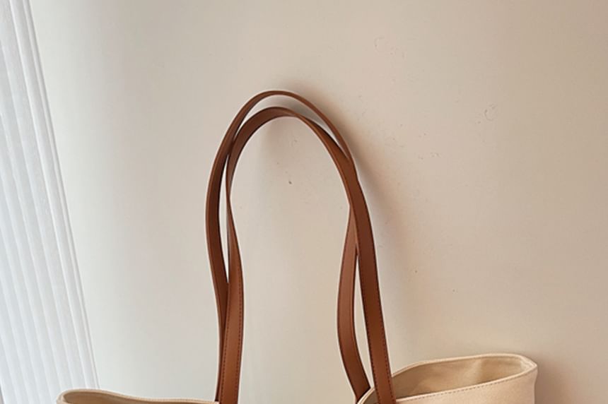 Bag Embroidered Tote Striped Lettering Canvas