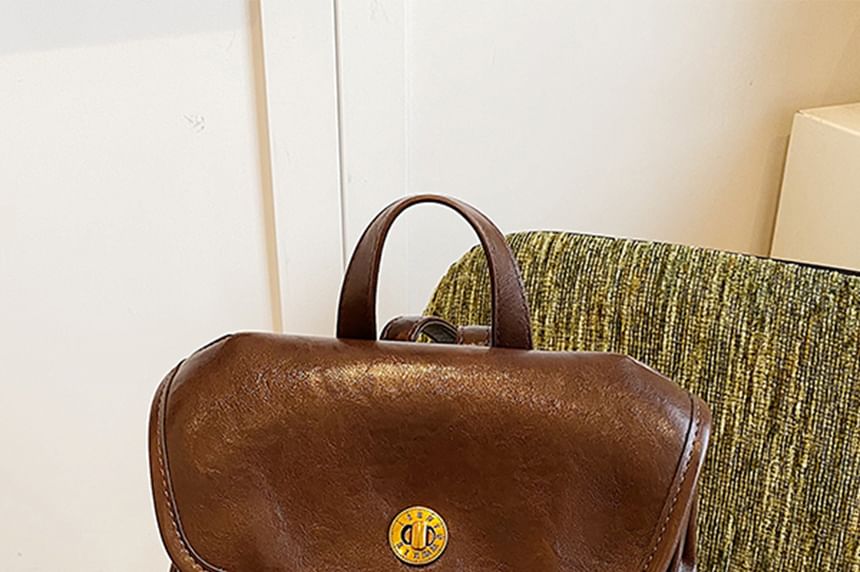 Buckle Leather Backpack Faux Flap