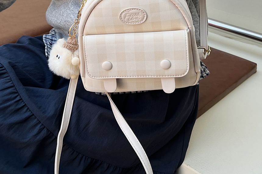 Flap Faux Plaid Leather Backpack