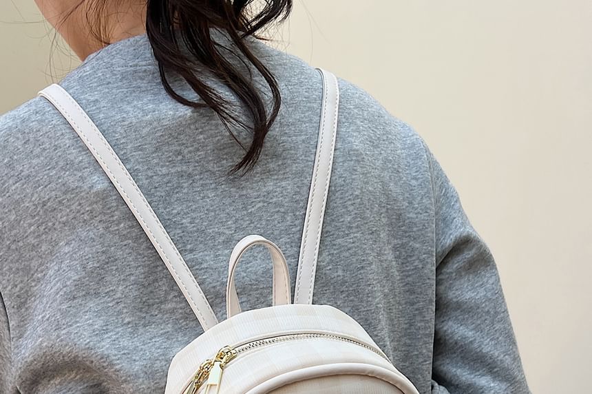 Flap Faux Plaid Leather Backpack