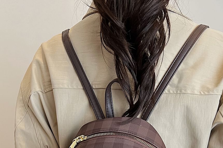 Flap Faux Plaid Leather Backpack