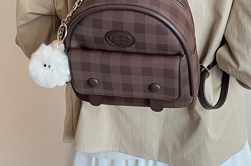 Flap Faux Plaid Leather Backpack
