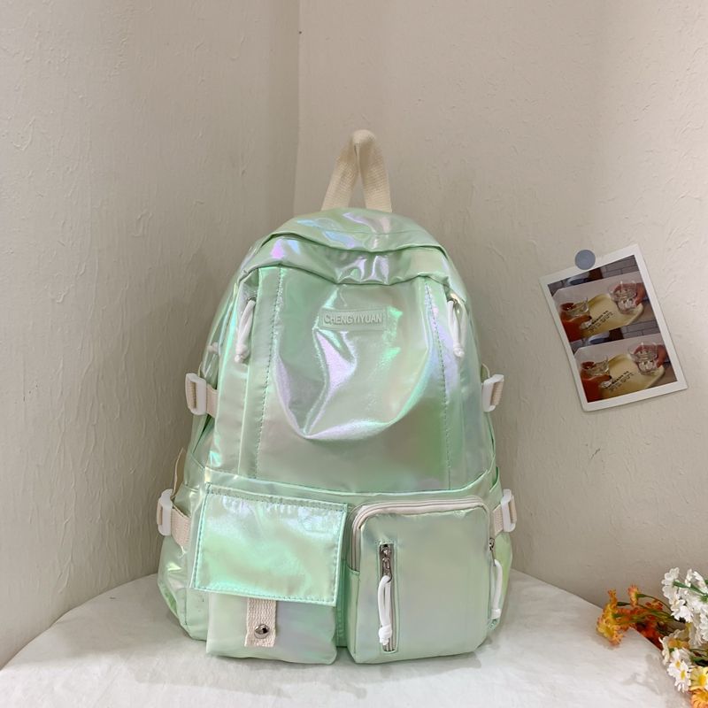 Buckled Leather Holographic Faux Backpack