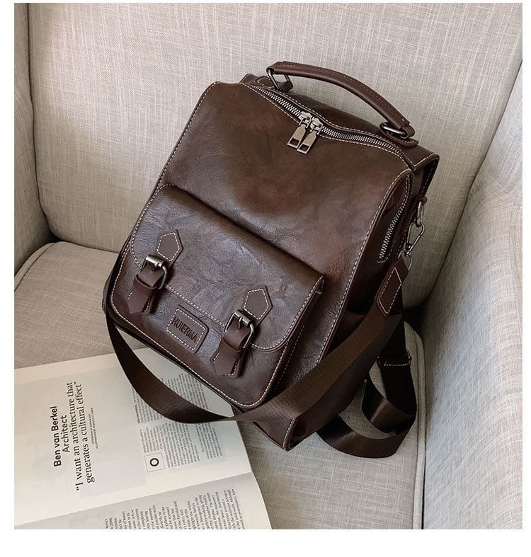 Backpack Faux Buckled Leather