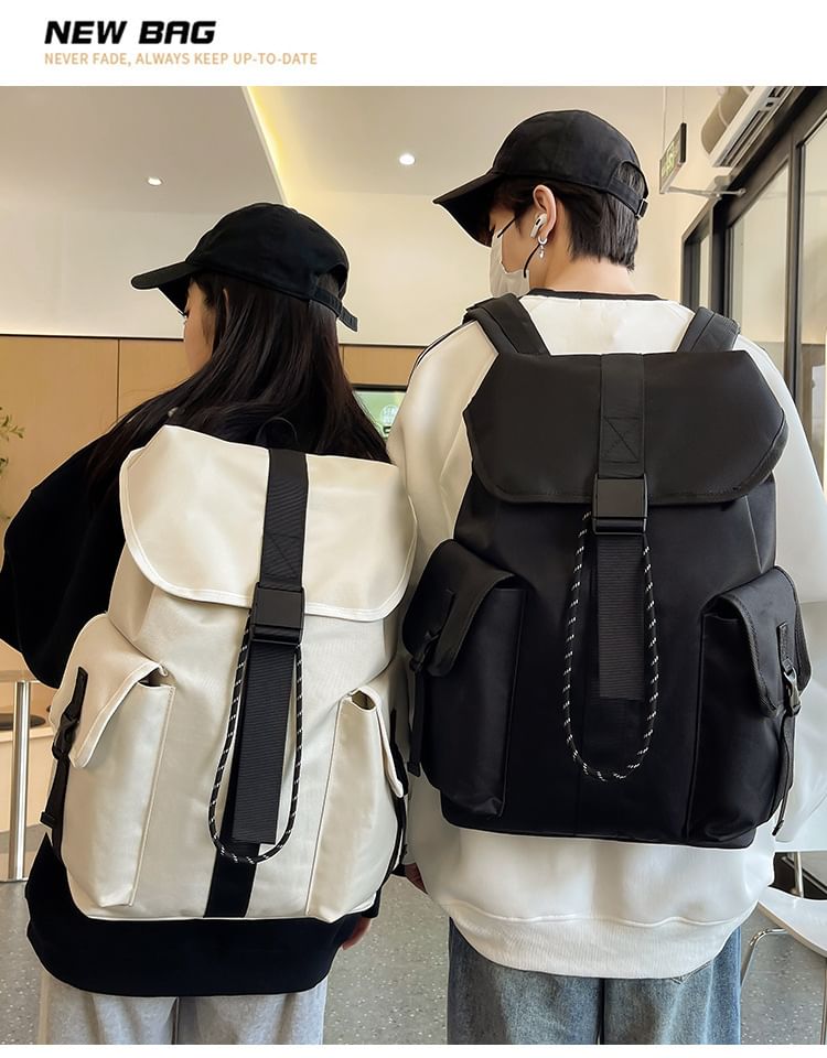 Backpack Plain Nylon Drawstring Unisex Buckled