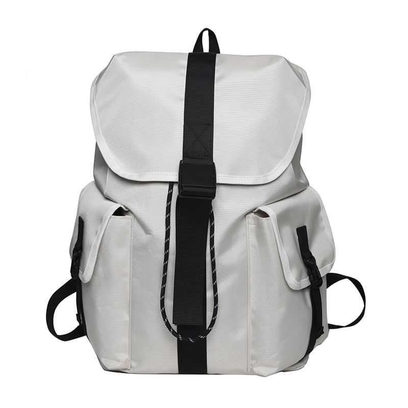 Backpack Plain Nylon Drawstring Unisex Buckled