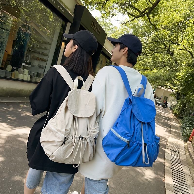 Drawstring Nylon Unisex Backpack Plain