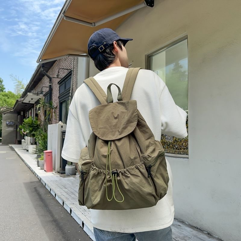 Drawstring Nylon Unisex Backpack Plain