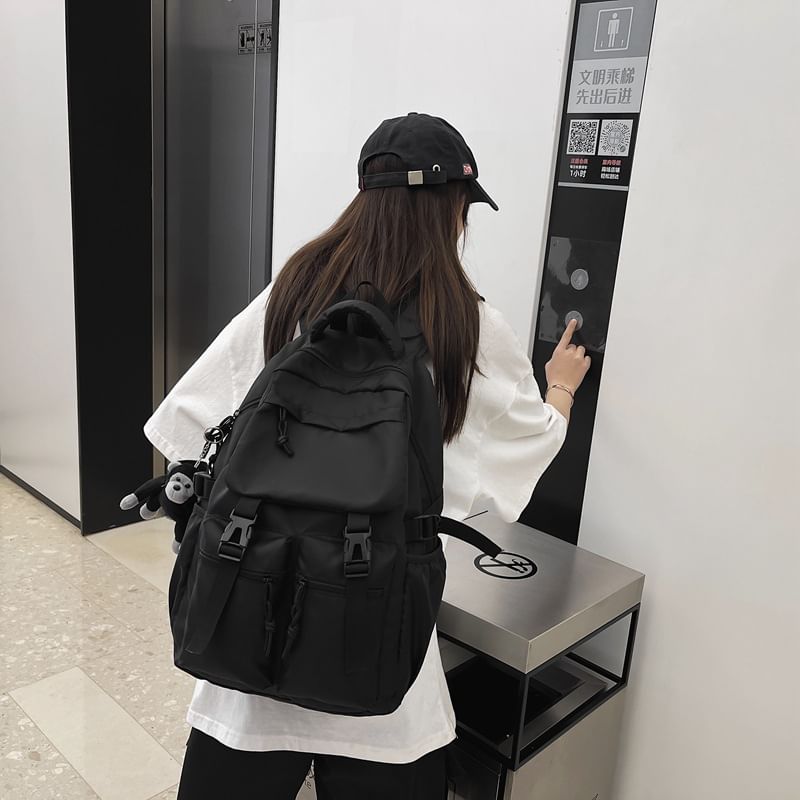 Buckled Nylon Plain Backpack