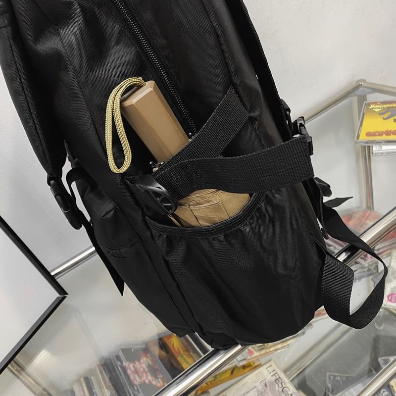 Buckled Nylon Plain Backpack