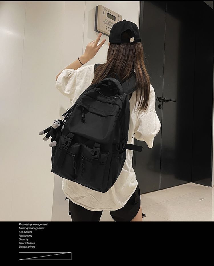 Buckled Nylon Plain Backpack