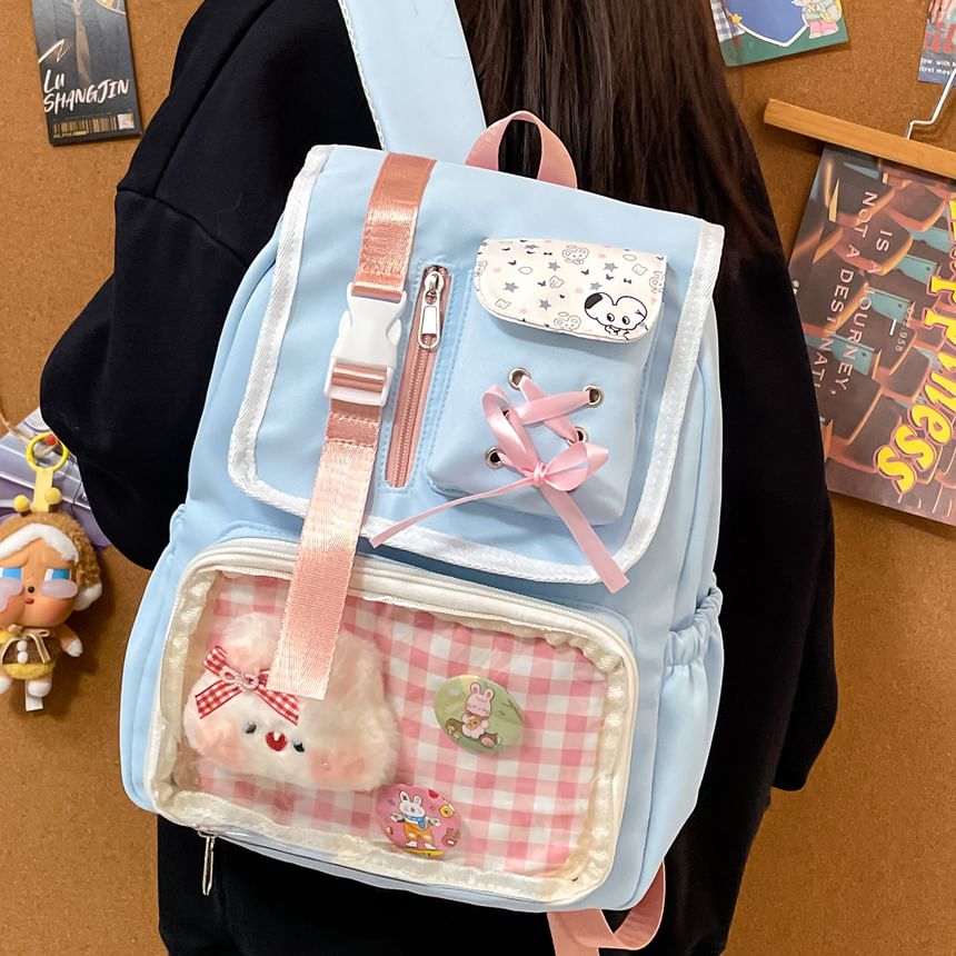Backpack Nylon PVC Panel Ribbon Gingham Buckled