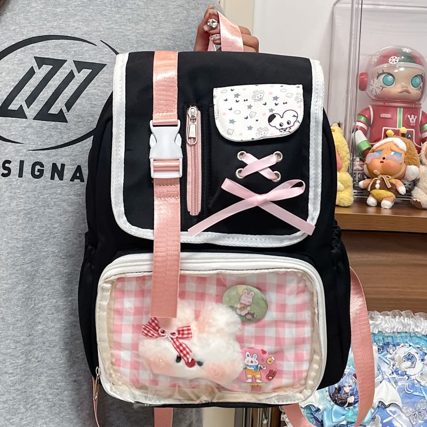 Backpack Nylon PVC Panel Ribbon Gingham Buckled