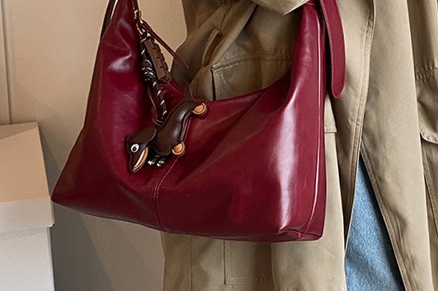 Plain Bag With Leather Charm Faux Crossbody