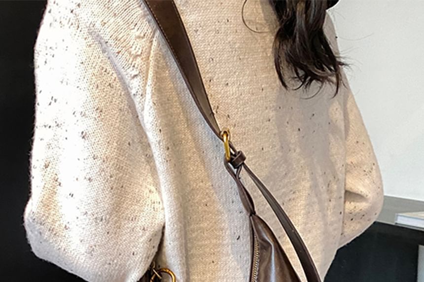 Plain Bag With Leather Charm Faux Crossbody