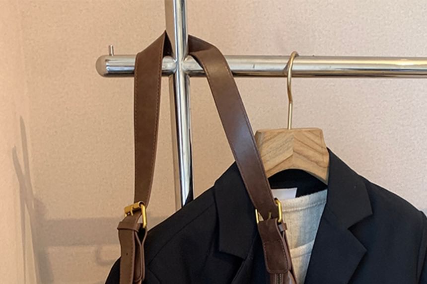 Plain Bag With Leather Charm Faux Crossbody