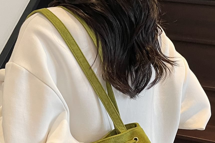 Drawstring Suede Faux Tote Plain Bag