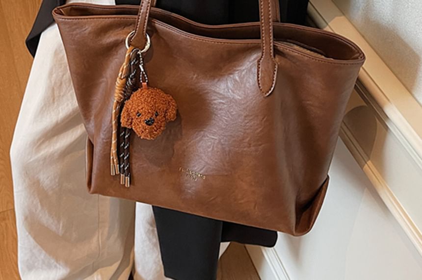 Leather Bag Charm With Faux Tote Plain