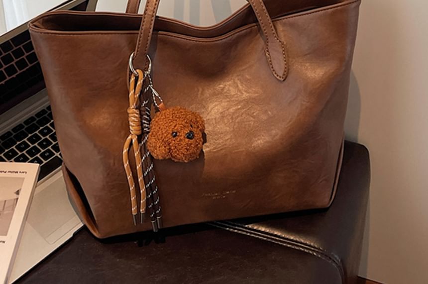 Leather Bag Charm With Faux Tote Plain