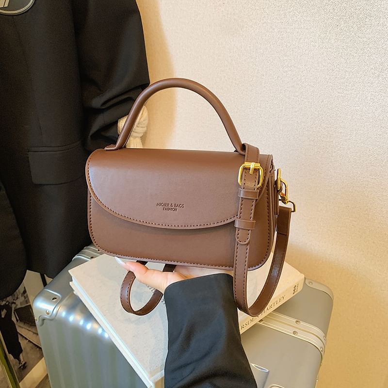 Flap Leather Top Faux Bag Plain Handle Crossbody