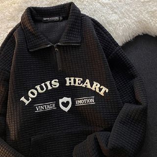 Collar Letter Sweatshirt Embroidered Oversized