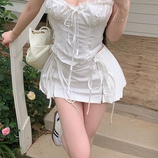 Cami Ruched Front Panel / Pleated Tie Mini High Top Rise Plain