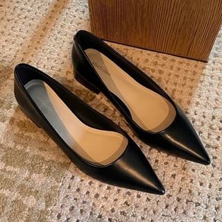 Pumps Heel Faux Plain Chunky Toe Pointed Leather
