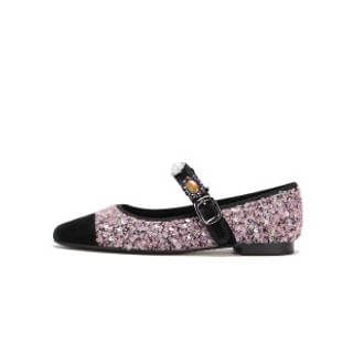 Sample Cap Toe Faux Pearl Tweed Mary Jane Flats