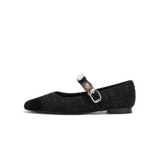 Sample Cap Toe Faux Pearl Tweed Mary Jane Flats