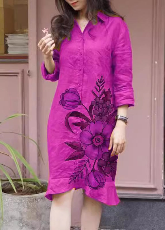 SampleLoose Green Peter Pan Collar Print Button Long Shirts Dress Fall