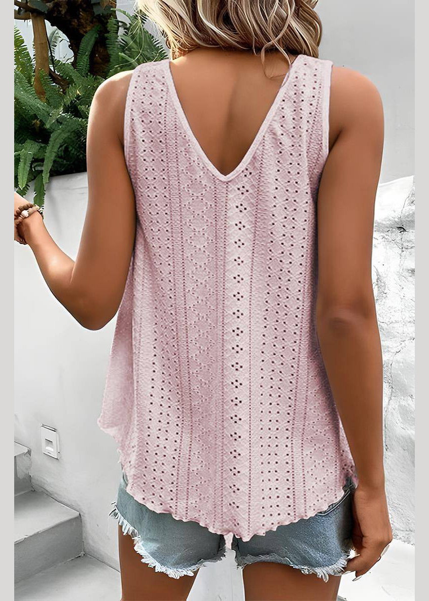 Thin Pink Out Loose Sleeveless Tank Hollow