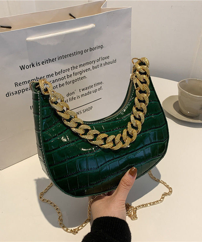 Faux Linked Shoulder Chain Bags Leather Green Modern