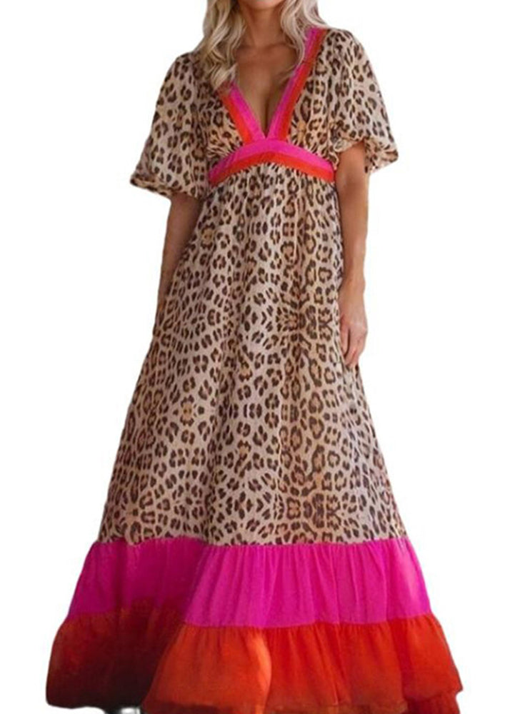 Dress Leopard Summer Print Modern Long Patchwork
