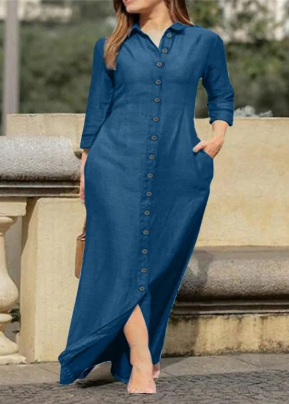Wholesale SampleNatural Black Peter Pan Collar Button Long Shirts Dress Fall