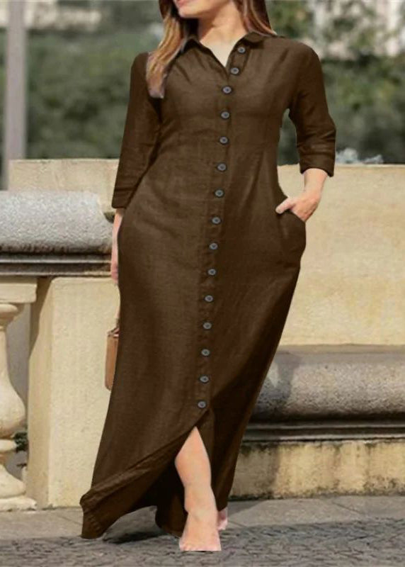 Wholesale SampleNatural Black Peter Pan Collar Button Long Shirts Dress Fall