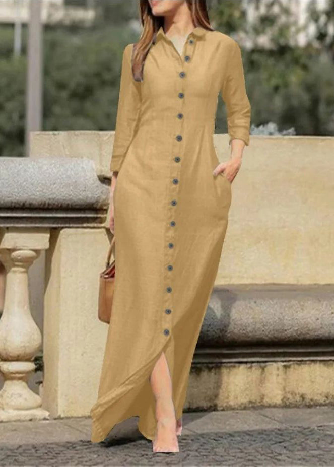 Wholesale SampleNatural Black Peter Pan Collar Button Long Shirts Dress Fall