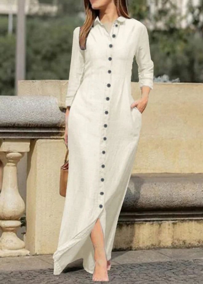 SampleNatural Black Peter Pan Collar Button Long Shirts Dress Fall