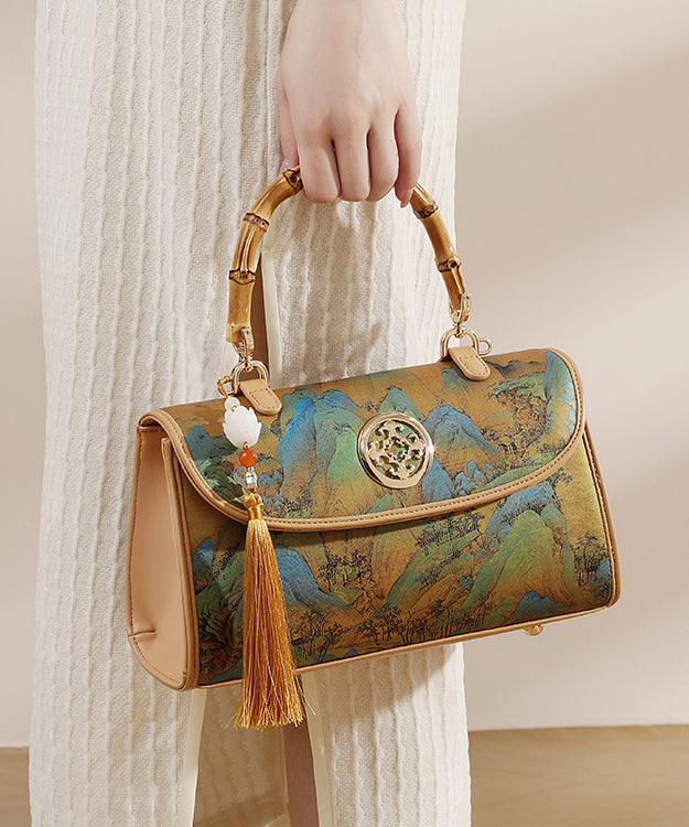 Style Print Tassel Chinese Tote Leather Bag New Calf