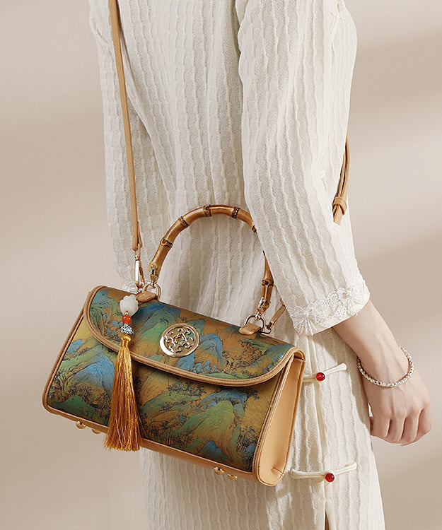 Style Print Tassel Chinese Tote Leather Bag New Calf