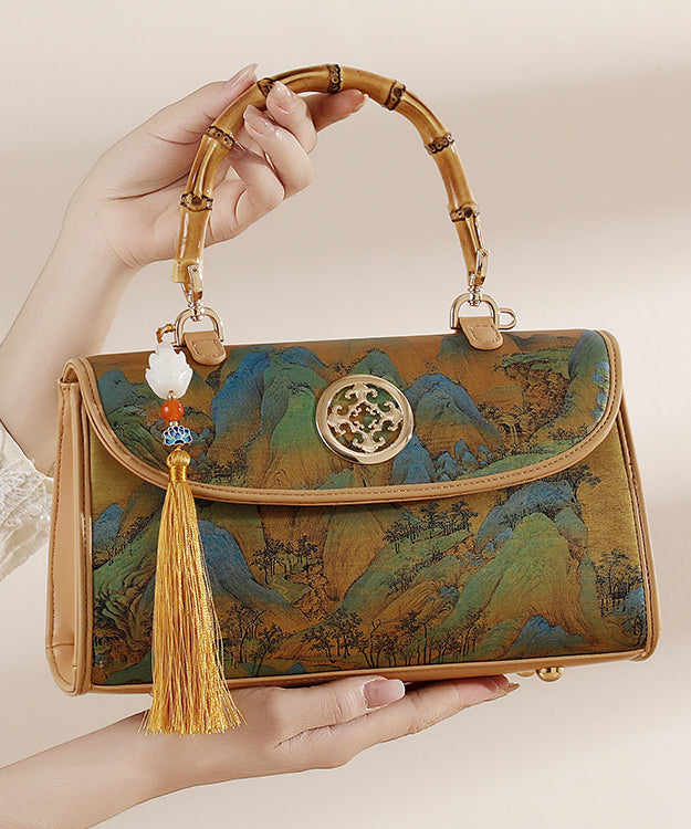 Style Print Tassel Chinese Tote Leather Bag New Calf