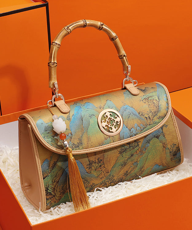 Style Print Tassel Chinese Tote Leather Bag New Calf