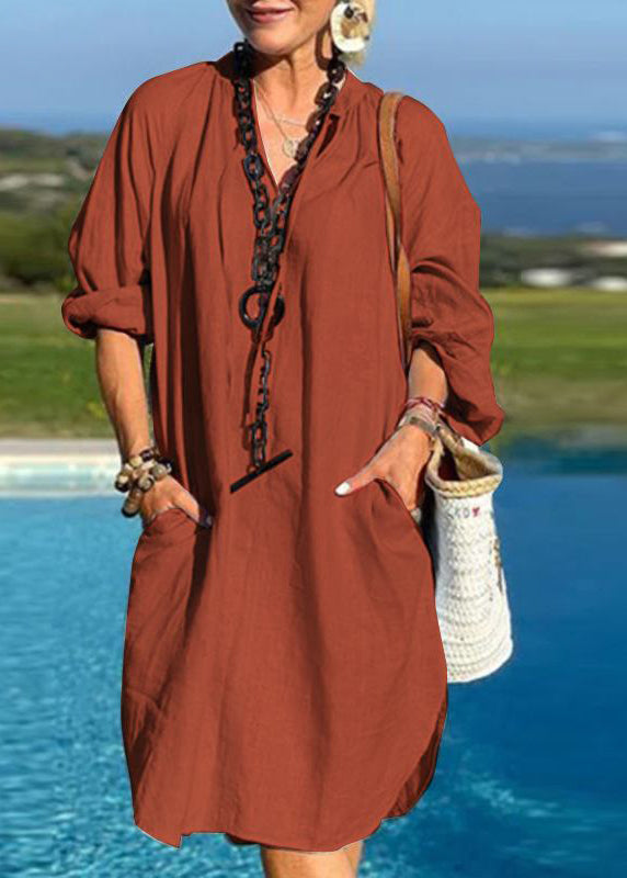 SampleOrganic Light Blue V Neck Patchwork Pockets Vacation Mid Dresses Fall