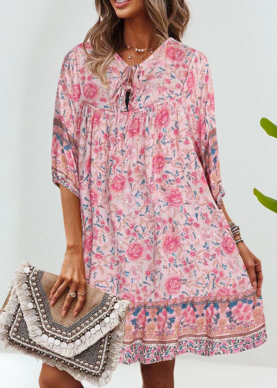 Patchwork Dress Mid Wrinkled Pink Summer Holiday Organic