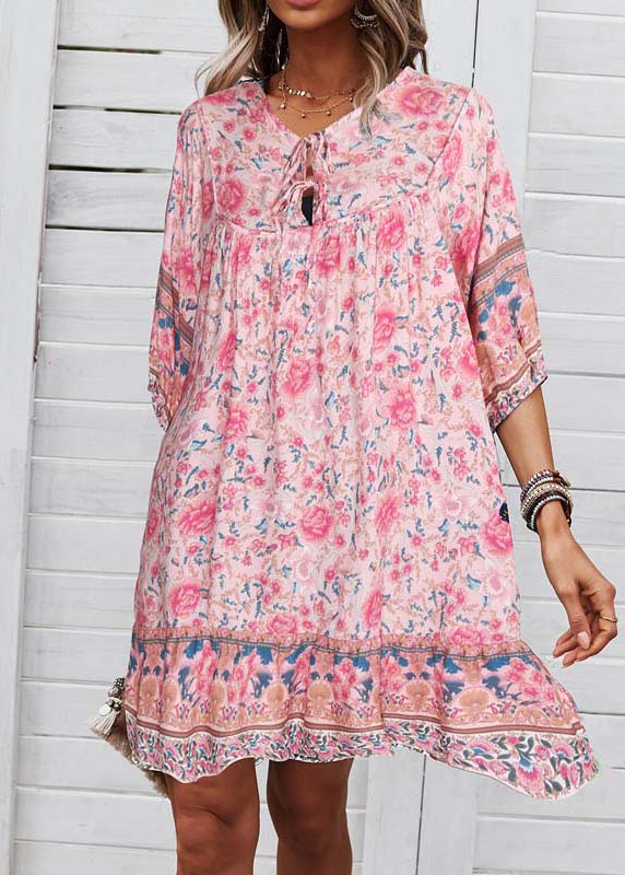 Patchwork Dress Mid Wrinkled Pink Summer Holiday Organic